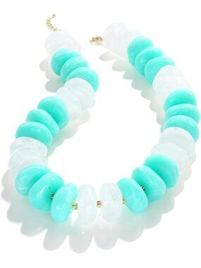 Women's Blue White Resin Beaded Choker Gold Plated Chunky Large Bead Necklace